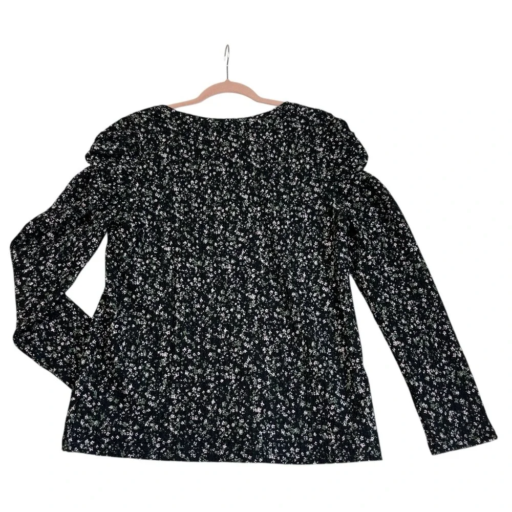 LOFT Floral Shirred Smocked Puff Sleeve Shirt‎ L